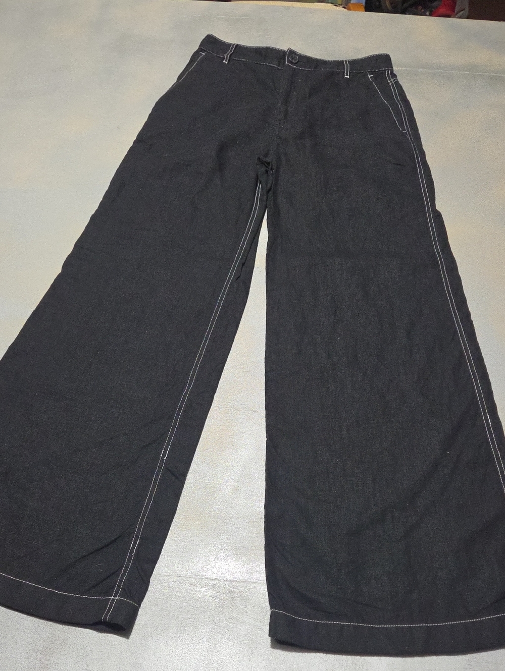 Madewell Black Wide-Leg Pants with White Topstitching 100 % Linen
